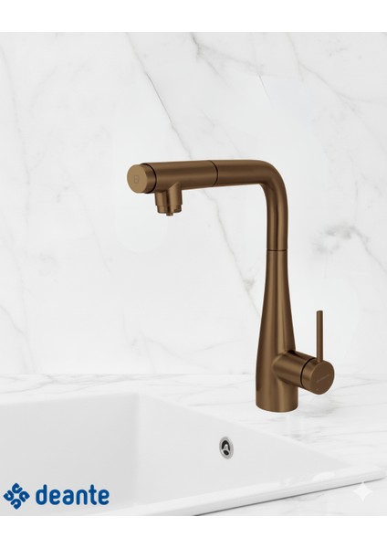 Eridan BRE_C75M Arıtmalı Çekme Spiralli Bronz Mutfak Evye Bataryası | 1500 mm Hortum, M24 Bal Peteği Aeratör, sessiz kullanım