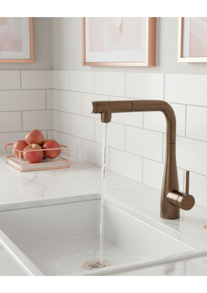 Eridan BRE_C75M Arıtmalı Çekme Spiralli Bronz Mutfak Evye Bataryası | 1500 mm Hortum, M24 Bal Peteği Aeratör, sessiz kullanım fırsatları