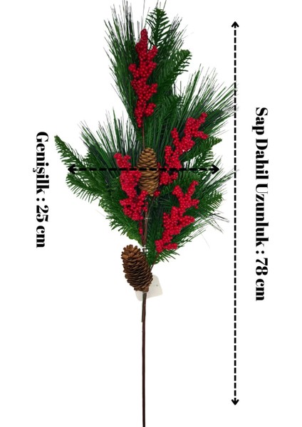 Yılbaşı Yapay Dal – Kırmızı Meyveli Kokina Çam Yapraklı Kozalaklı Dekoratif Süs fiyatları