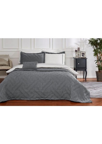 Gelin Seti Yatak Örtülü Nevresim Takımı Gris Antrasit