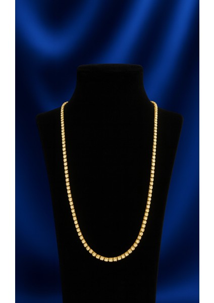 Altın Rengi Yuvarlak Zirkon Taşlı Klasik Suyolu Kadın Kolye