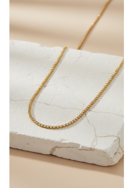 Altın Rengi Yuvarlak Zirkon Taşlı Klasik Suyolu Kadın Kolye modelleri