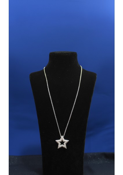 Gümüş Rengi Zirkon Taşlı Içi Boş Yıldız Kolye