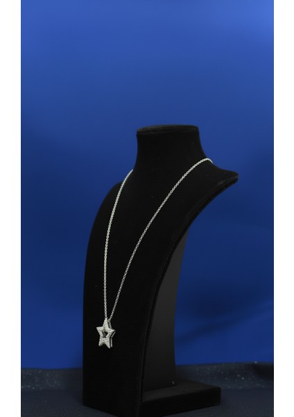 Gümüş Rengi Zirkon Taşlı Içi Boş Yıldız Kolye modelleri