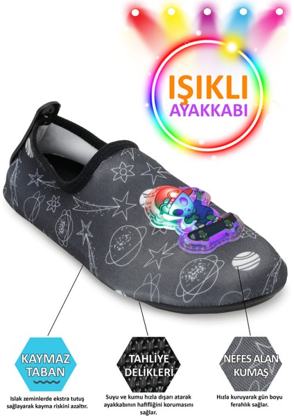 Işıklı Alien Detaylı Kaymaz Tabanlı Esnek Hafif Dayanıklı Çocuk Havuz Plaj Deniz Ayakkabısı modelleri