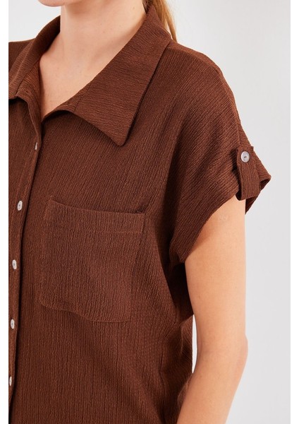 20256 Manşetli Double Kısa Kollu Gömlek - Kahverengi fırsatları