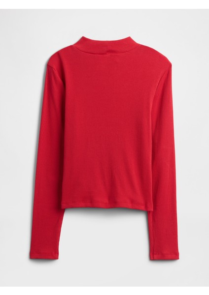 Kız Çocuk Kırmızı Ribana Mockneck T-Shirt fiyatları