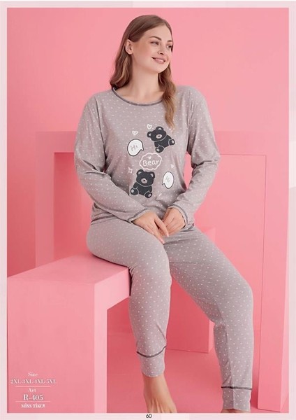 Büyük Beden Pamuklu Hi Bear Ayıcık Desenli Pijama Takımı AX26291