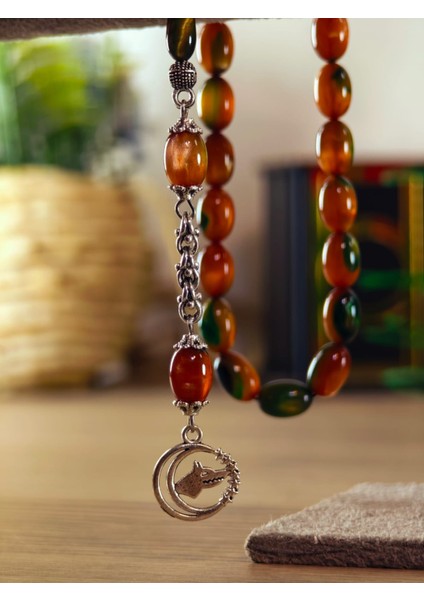 Ateş Kehribar Tesbih Usta Işçilik Yumurta Kesim Çam Reçinesinden Yapılma Orjinal Tesbih Sıkma Kehribar Tesbih