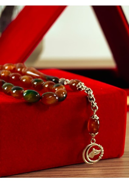 Ateş Kehribar Tesbih Usta Işçilik Yumurta Kesim Çam Reçinesinden Yapılma Orjinal Tesbih Sıkma Kehribar Tesbih