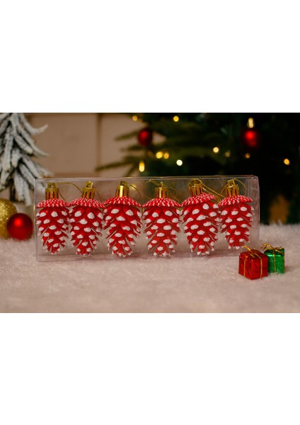 Kar Efektli Plastik Kozalak Yılbaşı Süsü Uzun Ömürlü | 6’lı Set 7 cm | Çam Ağacı ve Ev Dekoru