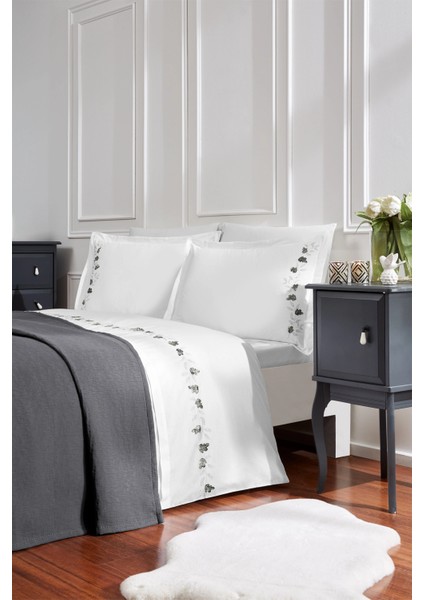 Yatak Örtülü Nevresim Takımı Amanda Antrasit