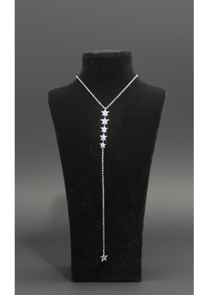 Gümüş Rengi Zirkon Taşlı Dekolte Yıldız Kolye