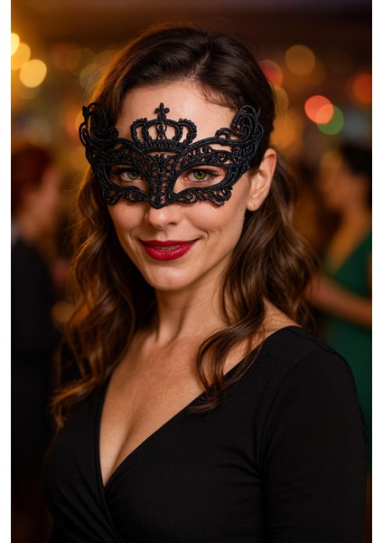 Çift Taraflı Dantelli Siyah Kırmızı Maske Parti Aksesuarı Şık Yüz Maskesi Model - 1 fiyatları