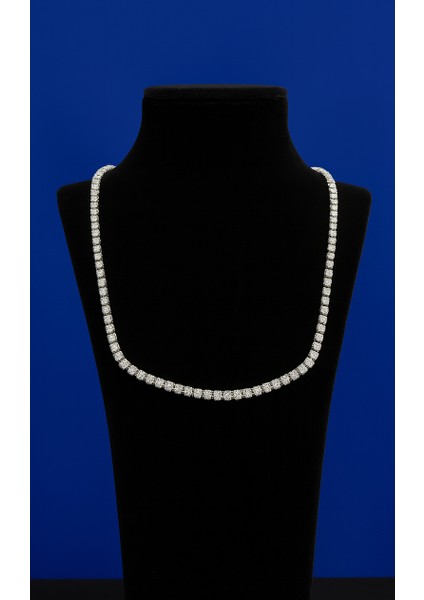 Gümüş Rengi Kare Kesim Zirkon Taşlı Dönmeyen Su Yolu Kolye