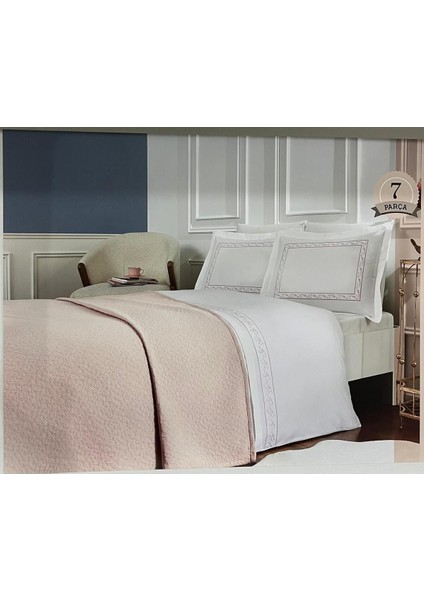 Camilia 7 Parça Yatak Örtülü Gelin Seti Pudra