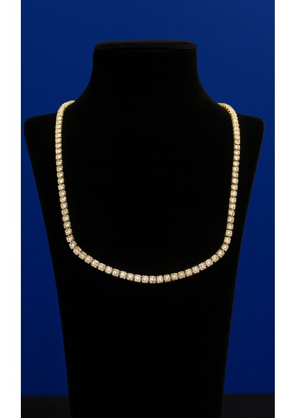 Altın Rengi Kare Kesim Zirkon Taşlı Dönmeyen Su Yolu Kolye