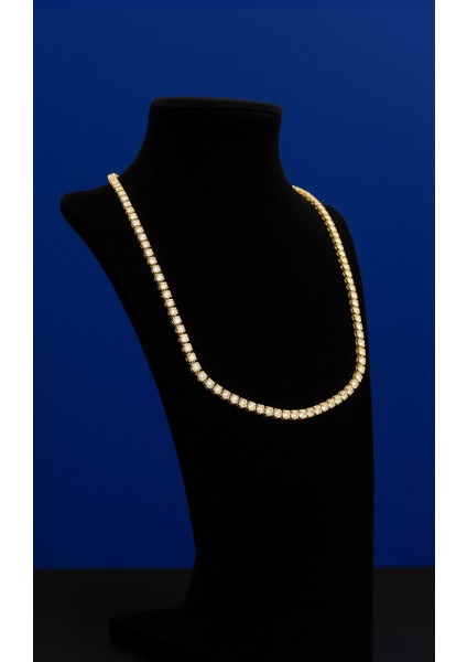 Altın Rengi Kare Kesim Zirkon Taşlı Dönmeyen Su Yolu Kolye fiyatları