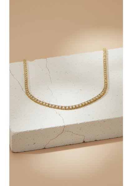 Altın Rengi Kare Kesim Zirkon Taşlı Dönmeyen Su Yolu Kolye fırsatları