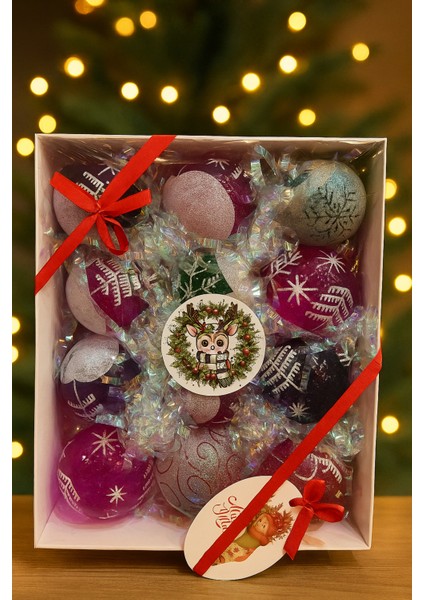 Mor Pembe 8 cm Parlak Yılbaşı Ağacı Süs Topu Seti – Kutulu, Işıltılı, Şık Dekoratif Toplar 12'li