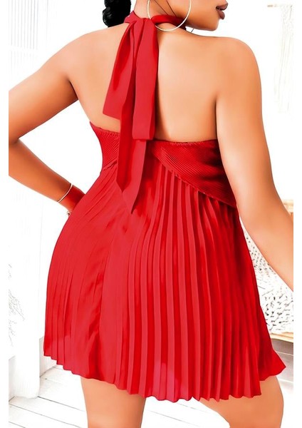 Büyük Beden Kırmızı Fırfırlı Boyundan Bağlamalı Gecelik AX25957 fiyatları