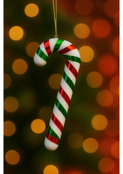 3 Adet Şeker Kamışı Yılbaşı Süsü Kırmızı Yeşil Beyaz Baston Şeker 18 cm Strafor Köpük