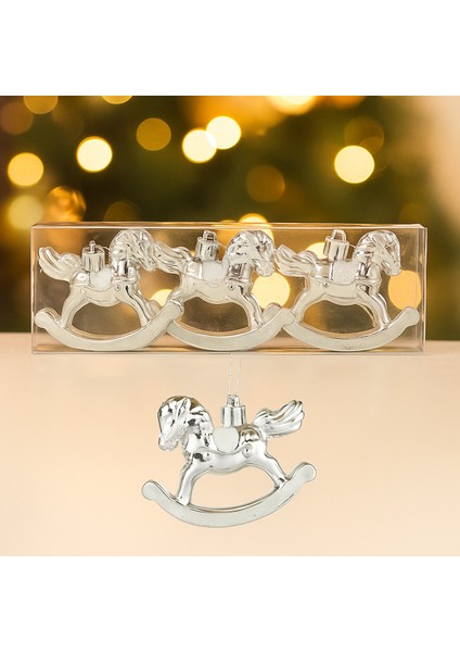 Sallanan At Yılbaşı Süsü – 3’lü Set, Parlak Dekoratif Noel Ağacı Süsü 8 cm Yeni Yıl Ev Süsleri