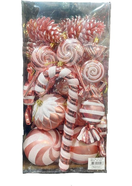 17 Adet Plastik Lolipop Kozalak Kolye Şeker Kamışı Cici Top Baston Çam Ağacı Süs Pakedi Gold Rose fiyatları