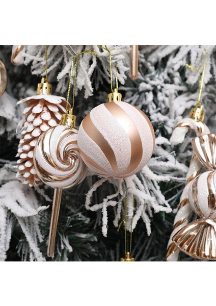 17 Adet Plastik Lolipop Kozalak Kolye Şeker Kamışı Cici Top Baston Çam Ağacı Süs Pakedi Gold Rose modelleri