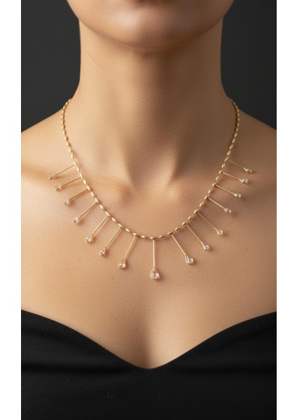 Altın Rengi Damla Zirkon Taşlı Kirpik Detaylı Kolye fırsatları