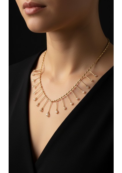 Altın Rengi Damla Zirkon Taşlı Kirpik Detaylı Kolye indirimleri