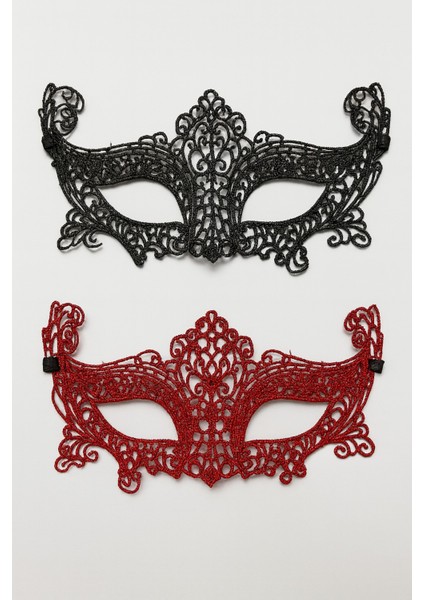 Çift Taraflı Dantelli Maske Siyah Kırmızı Renk Seçeneği Şık Parti ve Kostüm Kullanımı Için Model - 2 fiyatları
