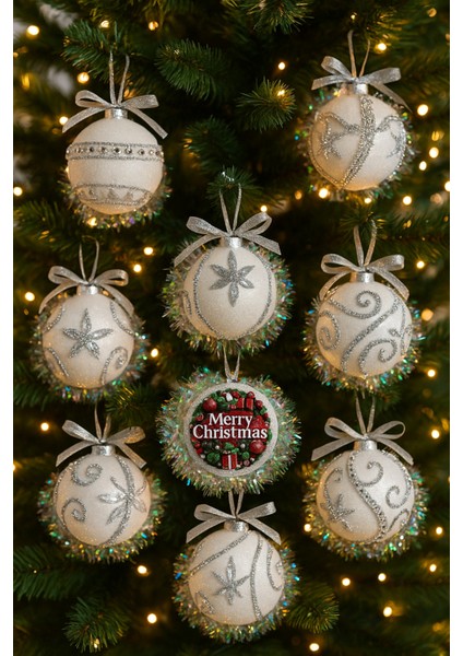 8 cm Beyaz Simli Yılbaşı Ağacı Süsü – Köpük Top Noel Süsleri Seti, Dekoratif Ağaç Topu 12’li fiyatları