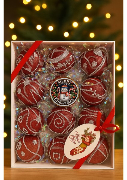 8 cm Beyaz Simli Yılbaşı Ağacı Süsü – Köpük Top Noel Süsleri Seti, Dekoratif Ağaç Topu 12’li