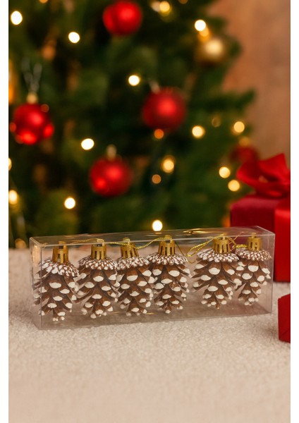 Kar Efektli Plastik Kozalak Yılbaşı Süsü Uzun Ömürlü | 6’lı Set 7 cm | Çam Ağacı ve Ev Dekoru