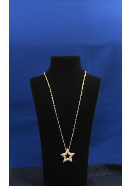 Altın Rengi Zirkon Taşlı Içi Boş Yıldız Kolye