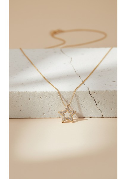 Altın Rengi Zirkon Taşlı Içi Boş Yıldız Kolye fırsatları