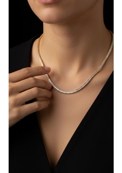 Altın Rengi Dikdörtgen Baget Zirkon Taşlı Suyolu Kadın Kolye fırsatları