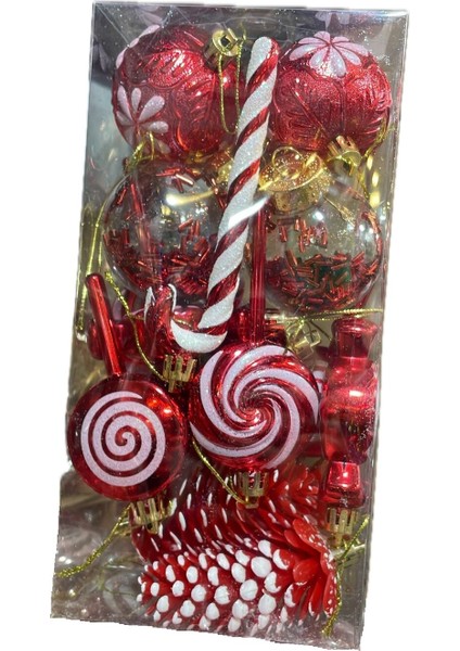 17 Adet Plastik Lolipop Çam Kozalağı Kolye Şeker Kamışı Cici Top Baston Çam Ağacı Süs Pakedi Kırmızı fiyatları