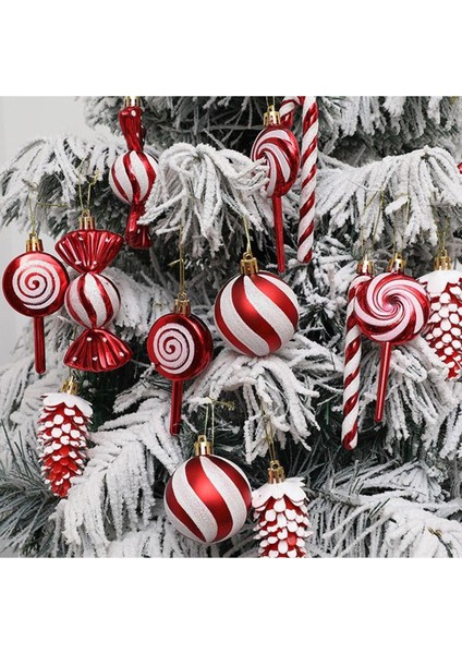 17 Adet Plastik Lolipop Çam Kozalağı Kolye Şeker Kamışı Cici Top Baston Çam Ağacı Süs Pakedi Kırmızı modelleri