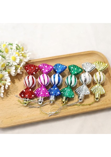 6’li Şeker Şeklinde Yılbaşı Süsü 9 cm | Renkli Çam Ağacı Dekoru Seti Şeker Süs modelleri