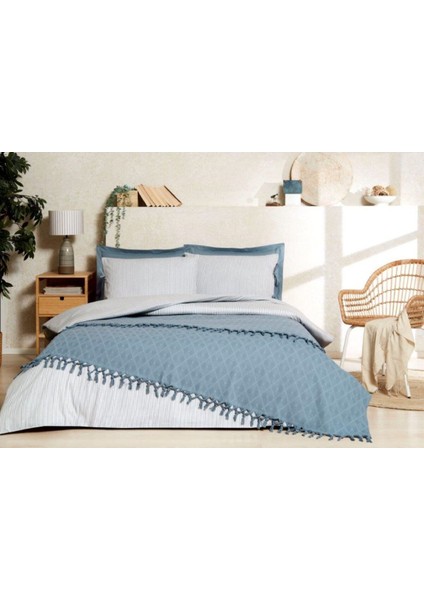 Natural Çift Kişilik Pikeli Nevresim Takımı Mavi