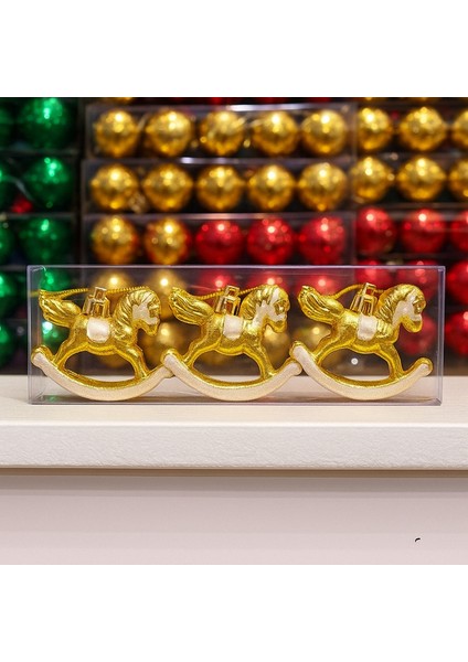 Sallanan At Yılbaşı Süsü – 3’lü Set, Parlak Dekoratif Noel Ağacı Süsü 8 cm Yeni Yıl Ev Süsleri