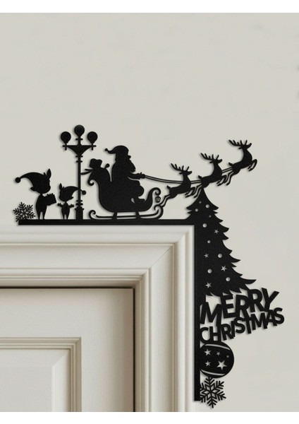 İHTIYACIN3D Siyah 3D Baskı Kapı Köşe Süsü – Merry Christmas Silüeti & Kızak Pla Dekor 2 Adet fiyatları