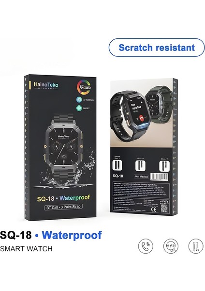 Haino Teko Sq-18 Akıllı Saat – Amoled Ekran, 10 Gün Pil Ömrü, Kablosuz Şarj, 3 Farklı Kordonlu Ultra Ince (Siyah) modelleri