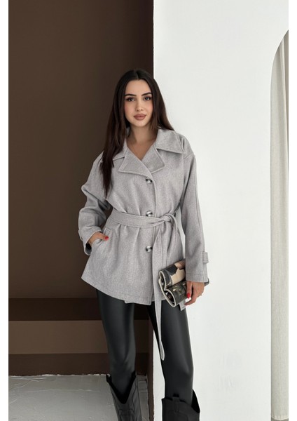 Belden Bağlamalı Düğmeli Kısa Kaşe Kaban fırsatları