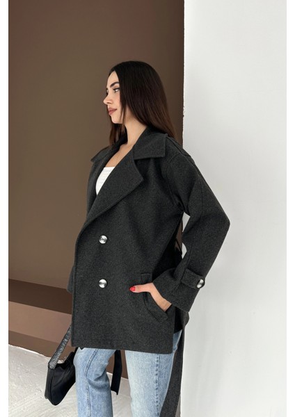 Belden Bağlamalı Düğmeli Kısa Kaşe Kaban fırsatları