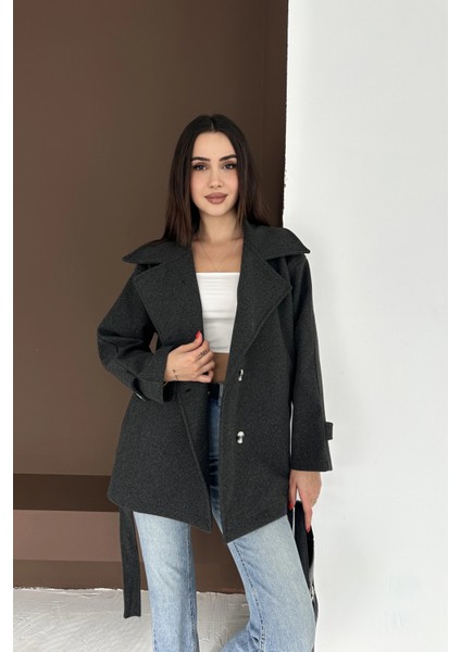 Belden Bağlamalı Düğmeli Kısa Kaşe Kaban indirimleri