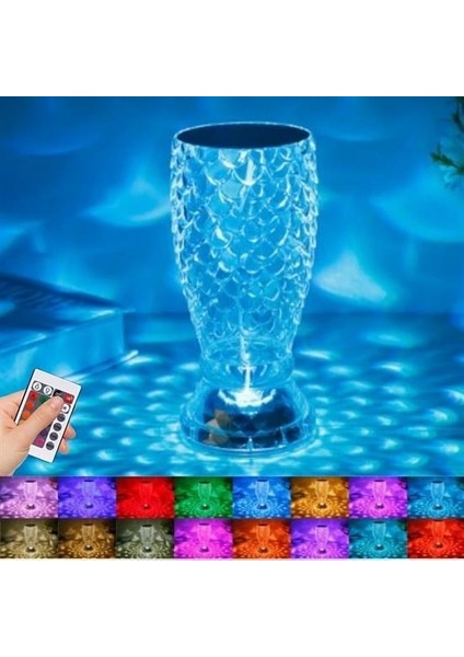 Buffer® Balık Süzgeç Model USB Şarjlı Kumandalı 16FARKLI Işık Modlu Masa Üstü Kristal Akrilik LED