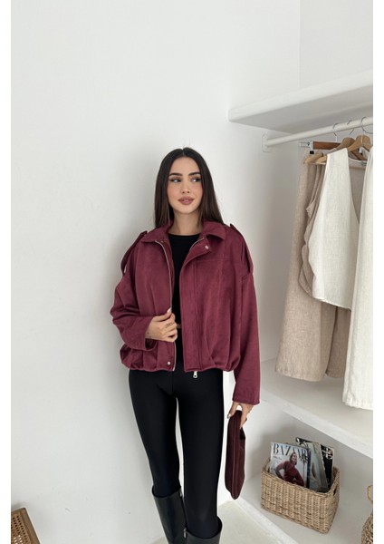 Oversize Astarlı Bomber Süet Ceket
